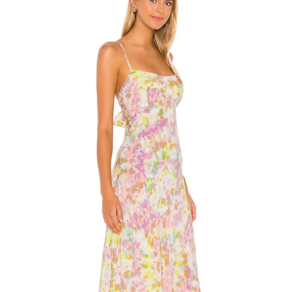 ASTR the Label Charisma Slip Dress Pink & Yellow Tie Dye Watercolor Large